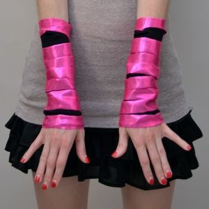 Cyber Fingerless Gloves Pink Futuristic Clothing Bandage Arm Cuffs Holographic